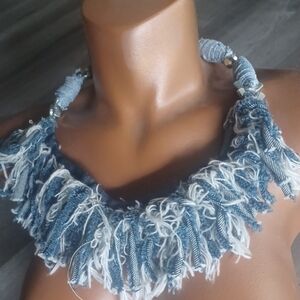 Denim Fringe Necklace